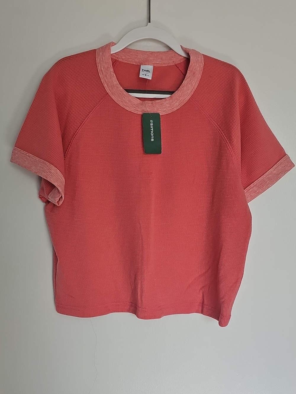 Simons Twik Women’s Coral Short Sleeve Waffle Knit Top BNWT